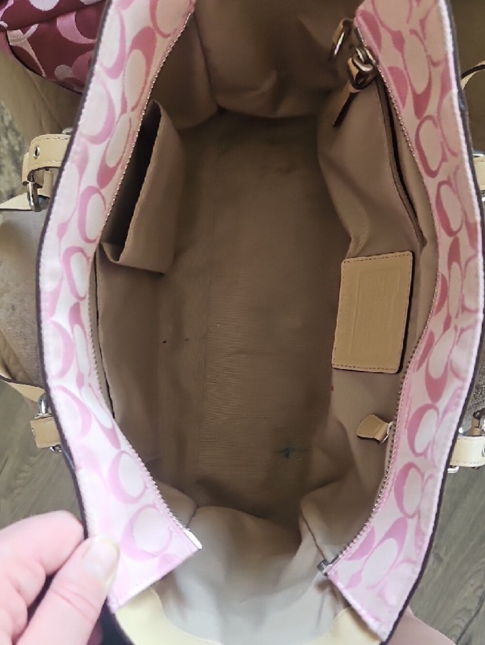 Coach Patchwork Tote in Pink and Tan with Leather Trim - Picture 6 of 6
